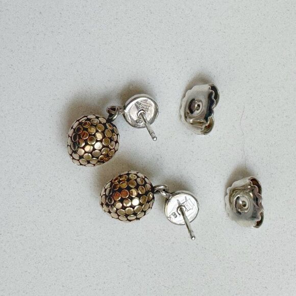John Hardy Vintage 925 Silver 18K Yellow Gold Dot Oval Drop Pierced Earrings - Picture 5 of 7